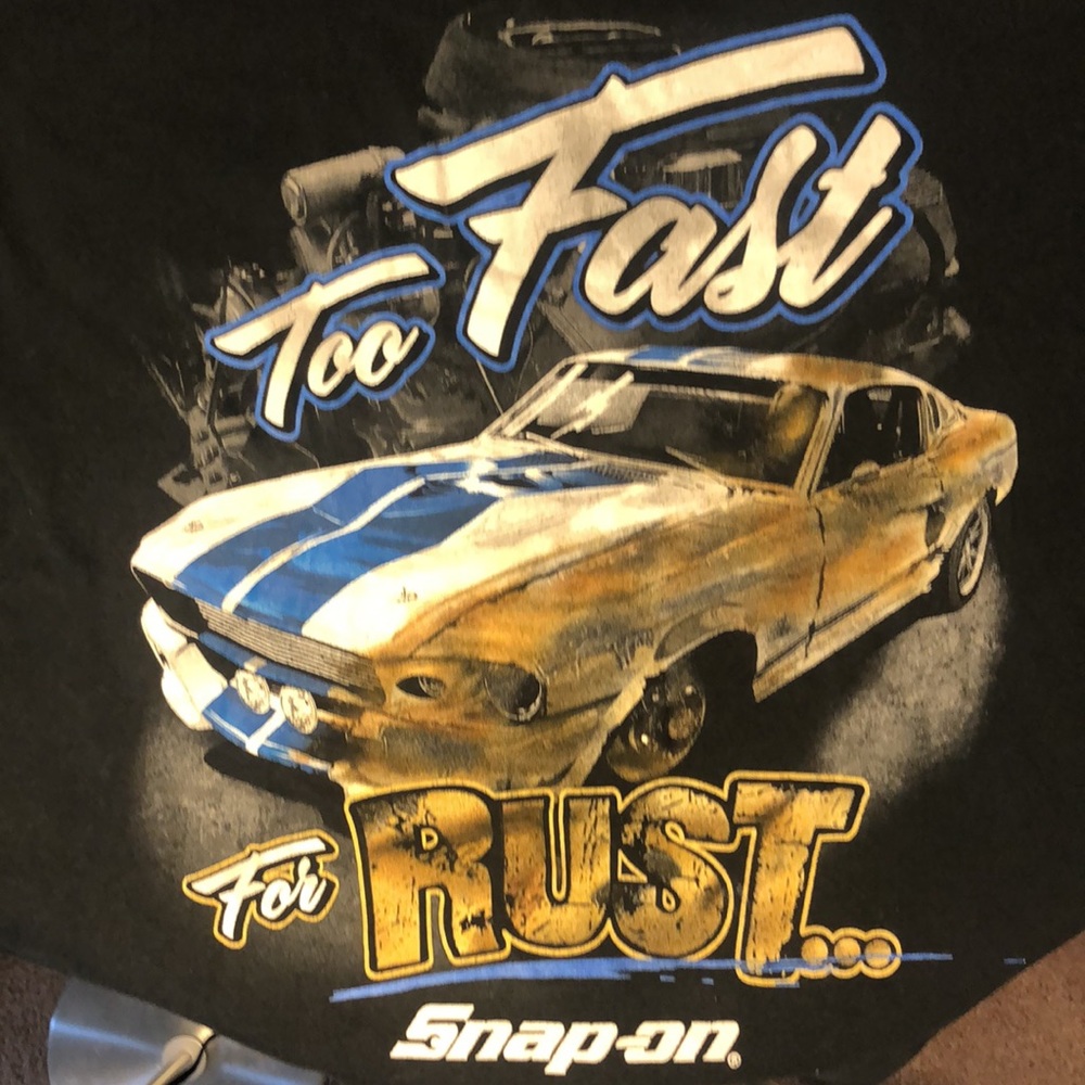 Snap-On Tools “Too Fast For Rust” Ford Mustang Black Gildan Graphic T-Shirt